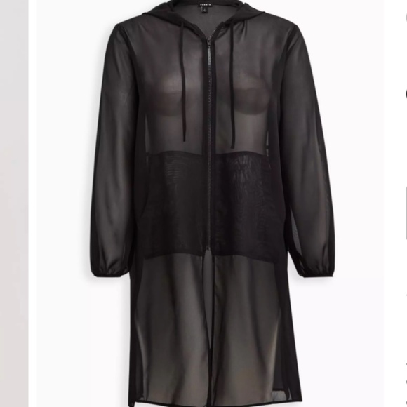 Torrid Chiffon Anorak Zip Front Hooded Kimono Duster Coverup Sz 1 Black - Picture 3 of 10